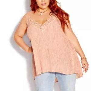 City Chic Karma Pink Lace Crepe Tank Top Size S (16)